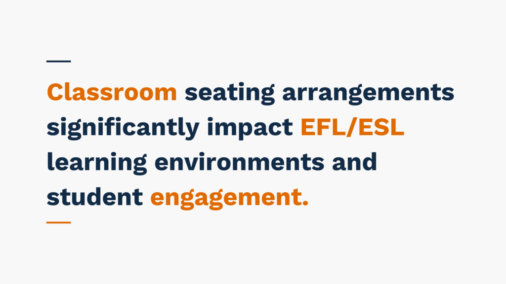 "Classroom seating arrangements significantly impact EFL/ESL learning environments and student engagement."