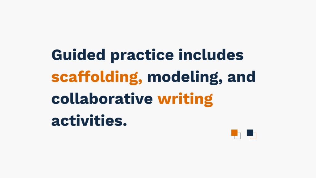 "Guided practice includes scaffolding, modeling, and collaborative writing activities."