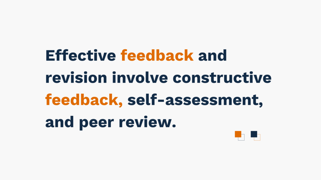 "Effective feedback and revision involve constructive feedback, self-assessment, and peer review."