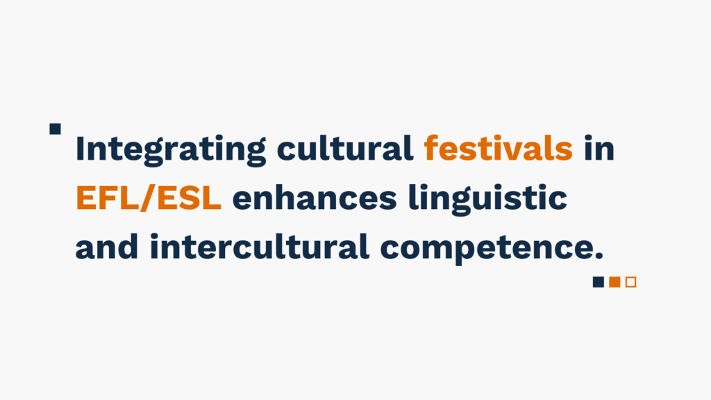 "Text on a white background: Integrating cultural festivals in EFL/ESL enhances linguistic and intercultural competence."