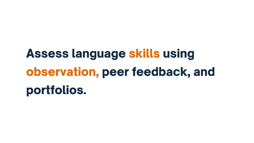 "Text: Assess language skills using observation, peer feedback, and portfolios."