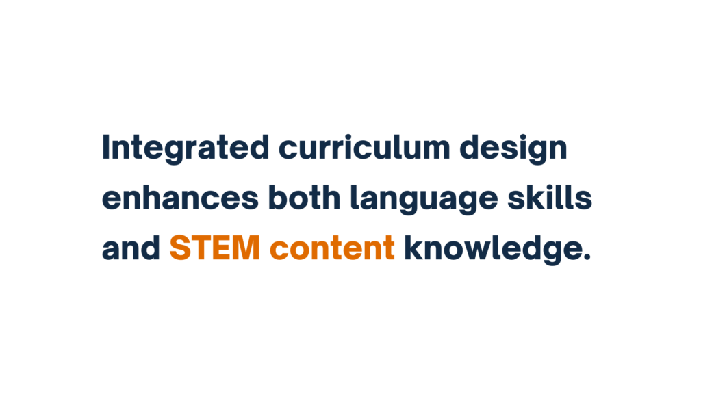 Integrated curriculum design enhances both language skills and STEM content knowledge in bold text.