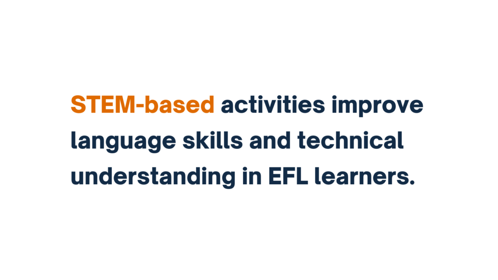 STEM-based activities improve language skills and technical understanding in EFL learners, with STEM-based emphasized in orange text.