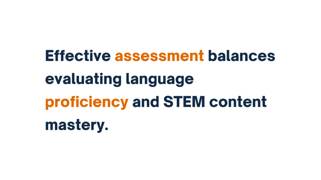 Text stating: Effective assessment balances evaluating language proficiency and STEM content mastery.