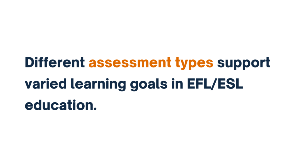 Different assessment types support varied learning goals in EFL/ESL education.