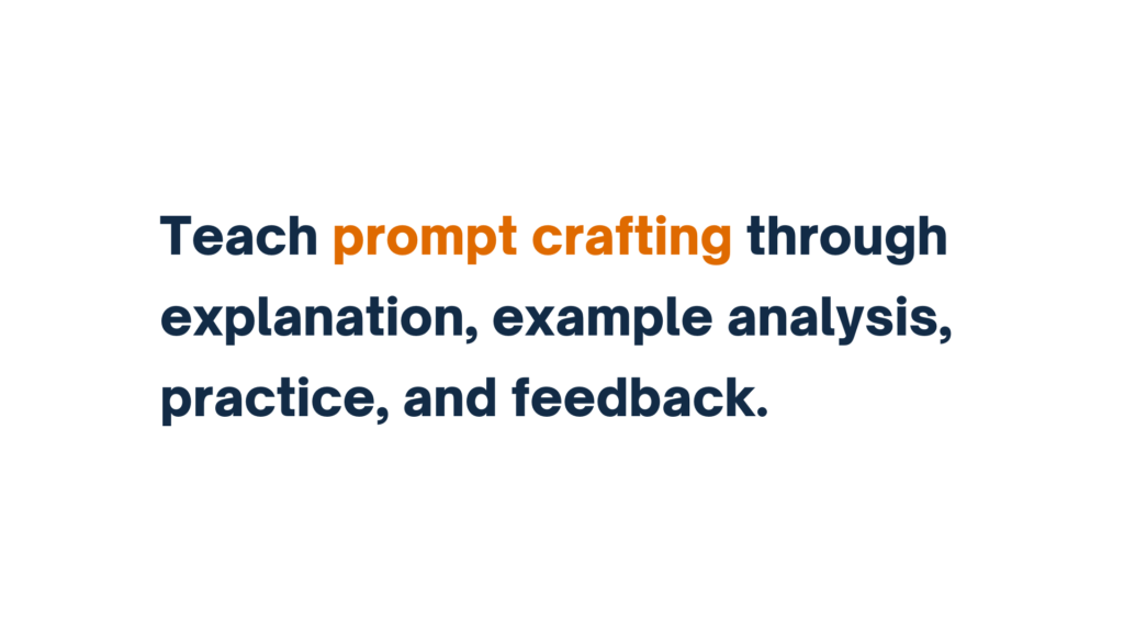 "Text emphasizing 'Teach prompt crafting through explanation, example analysis, practice, and feedback,' with 'prompt crafting' highlighted in orange."