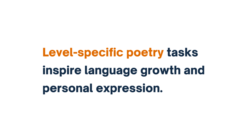 Level-specific poetry tasks inspire language growth and personal expression."