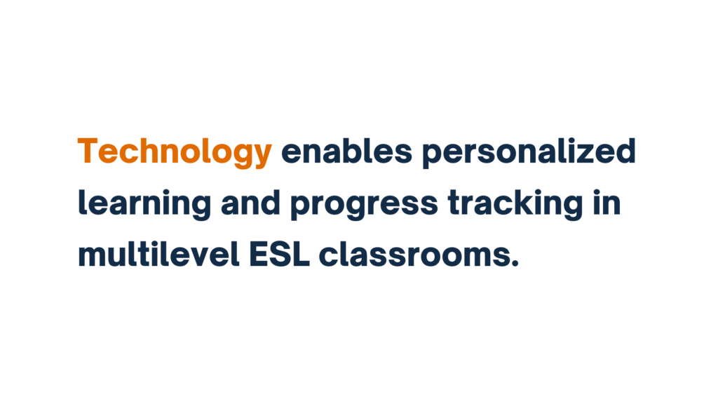 Text reading: Technology enables personalized learning and progress tracking in multilevel ESL classrooms.