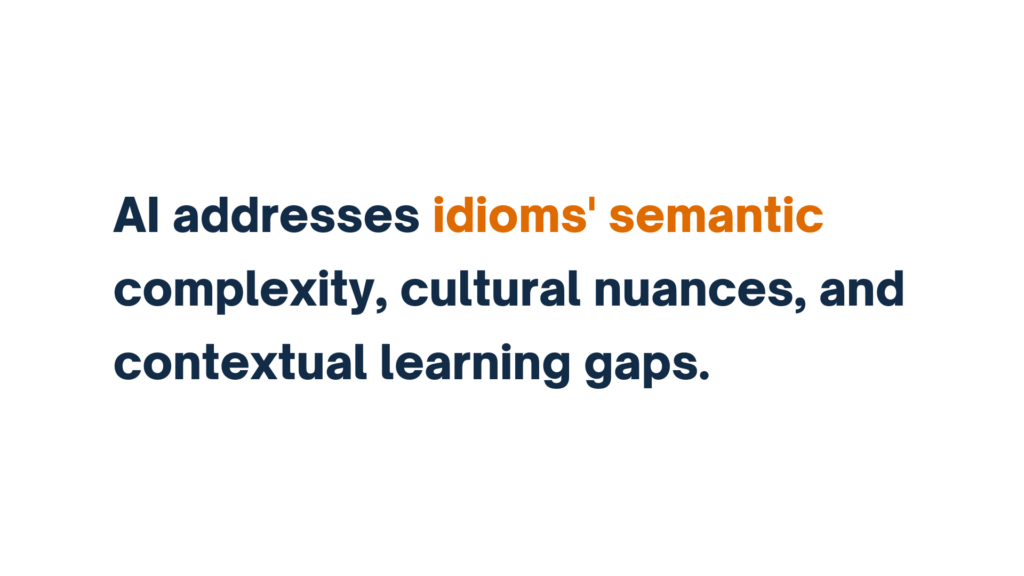 Text reading "AI addresses idioms' semantic complexity, cultural nuances, and contextual learning gaps."