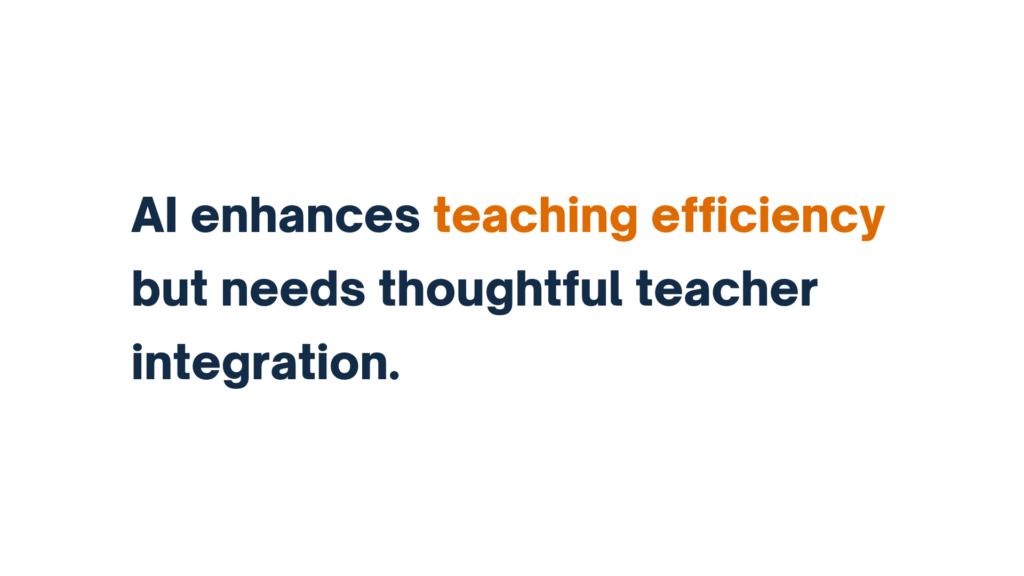 "Text reading 'AI enhances teaching efficiency but needs thoughtful teacher integration,' with 'teaching efficiency' highlighted in orange."