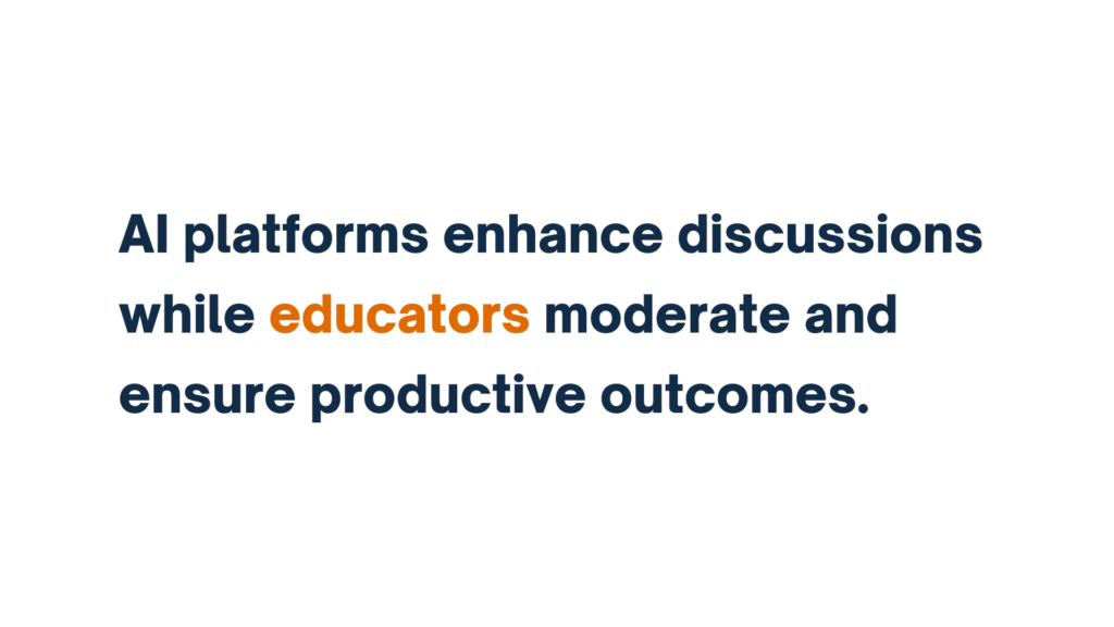 "AI platforms enhance discussions while educators moderate and ensure productive outcomes" written in bold text with emphasis on "educators."