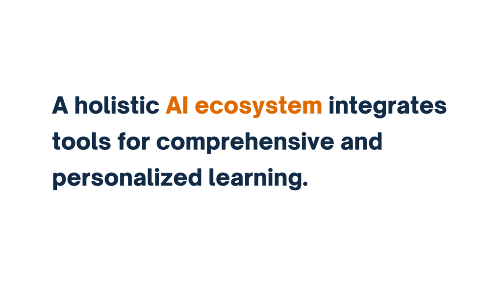 "Text reads: 'A holistic AI ecosystem integrates tools for comprehensive and personalized learning,' with 'AI ecosystem' highlighted in orange."