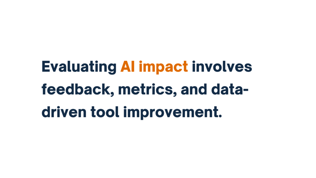 "Evaluating AI impact involves feedback, metrics, and data-driven tool improvement."