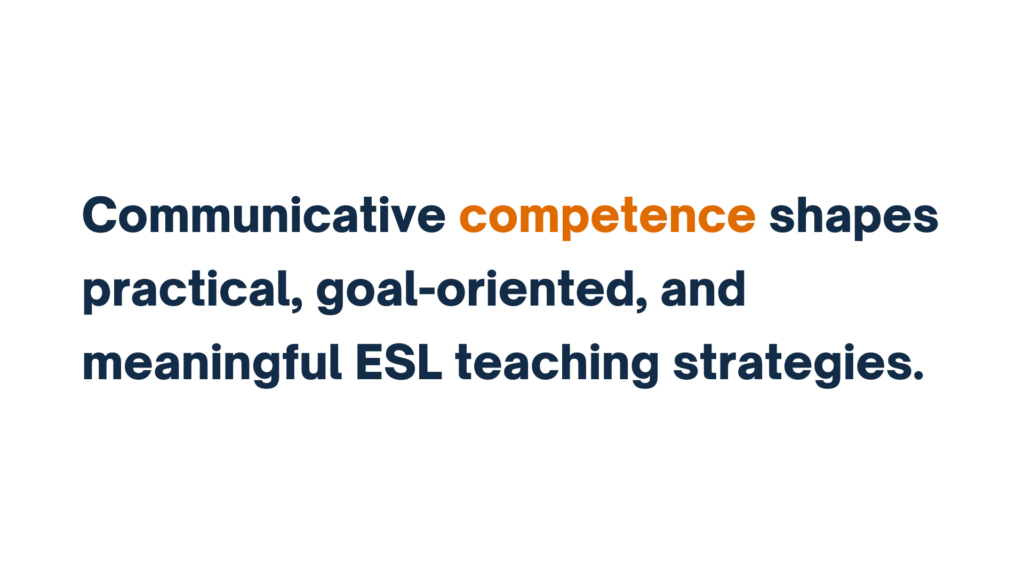 "Communicative competence shapes practical, goal-oriented, and meaningful ESL teaching strategies."