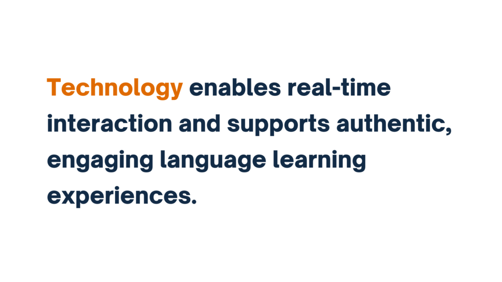 Technology enables real-time interaction and supports authentic, engaging language learning experiences.