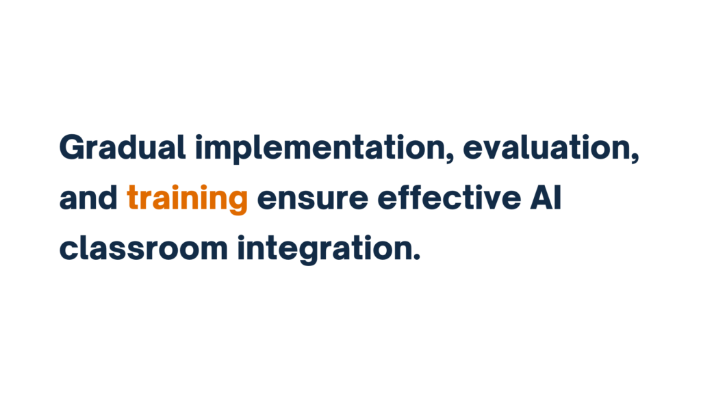 "Gradual implementation, evaluation, and training ensure effective AI classroom integration."