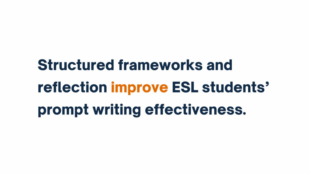 Text graphic stating, "Structured frameworks and reflection improve ESL students’ prompt writing effectiveness."

