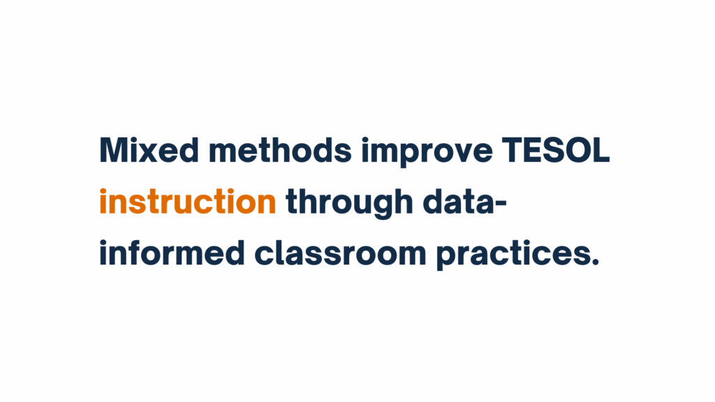 "Text reads: Mixed methods improve TESOL instruction through data-informed classroom practices. The word 'instruction' is highlighted in orange."