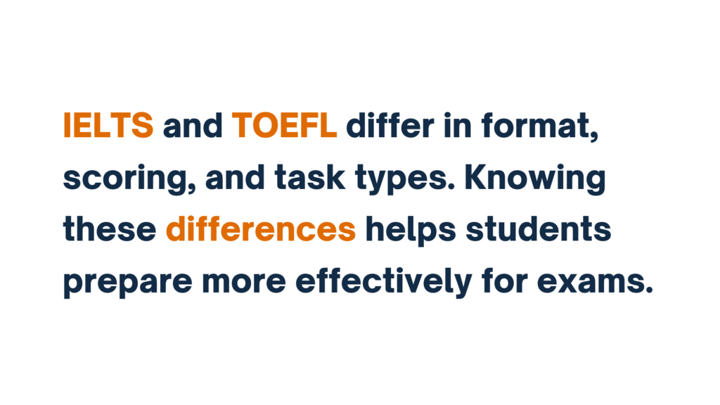 "IELTS and TOEFL differ in format, scoring, and task types. Understanding these differences helps students prepare for the exams."