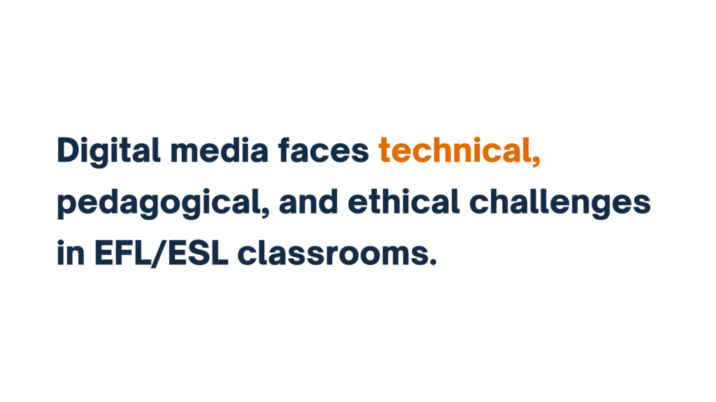 "Text slide: Digital media faces technical, pedagogical, and ethical challenges in EFL/ESL classrooms."