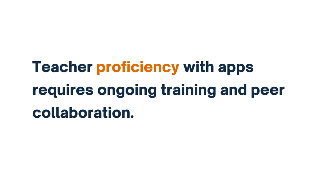 "Text reads: Teacher proficiency with apps requires ongoing training and peer collaboration."