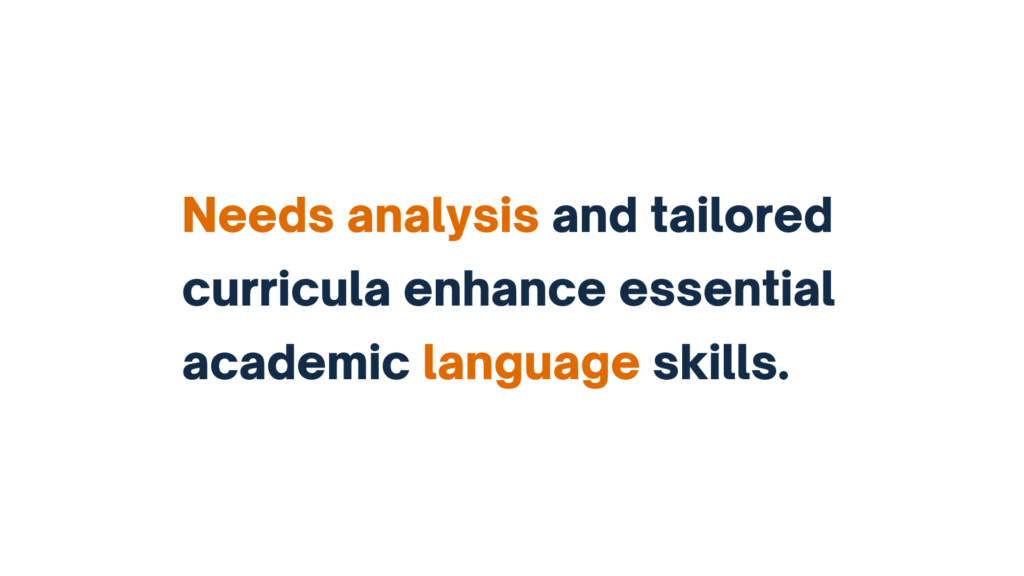 "Needs analysis and tailored curricula enhance essential academic language skills."